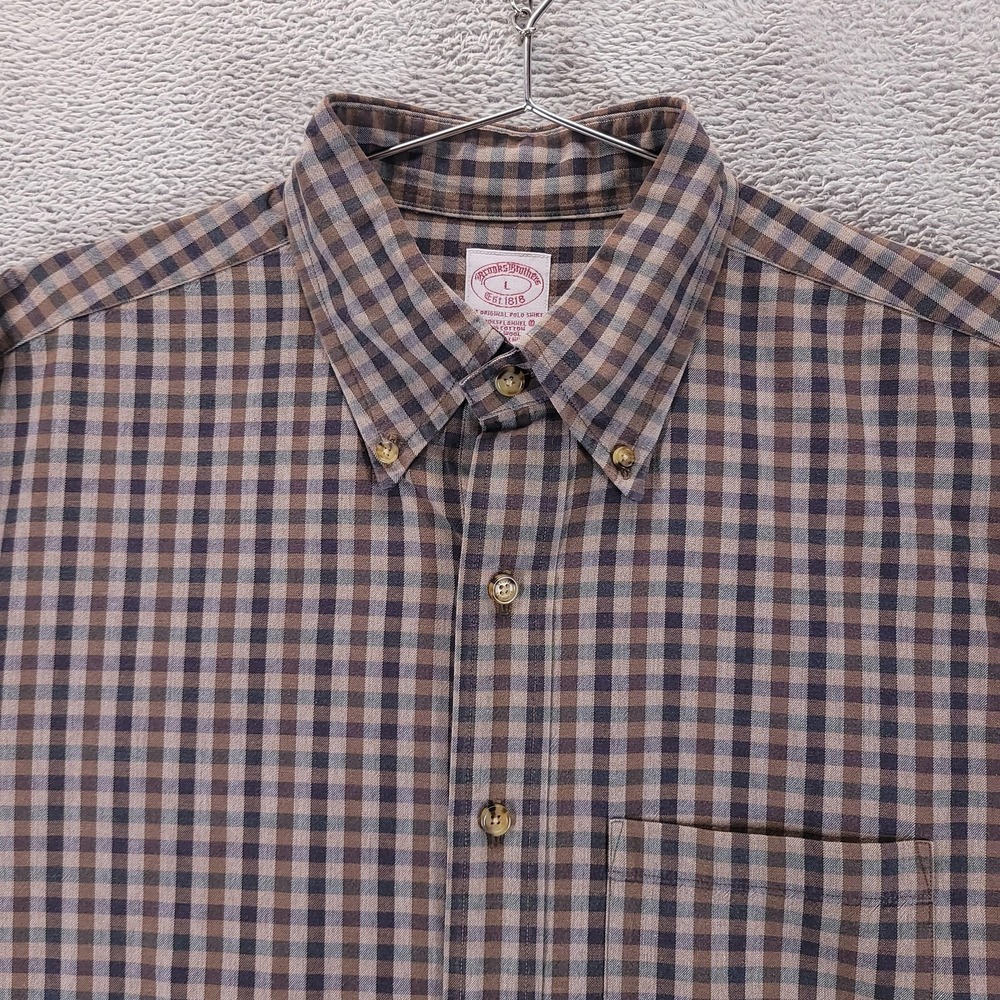 Brooks Brothers Shirt Mens L Brown Check Brooks Flannel Long Sleeve Button Down